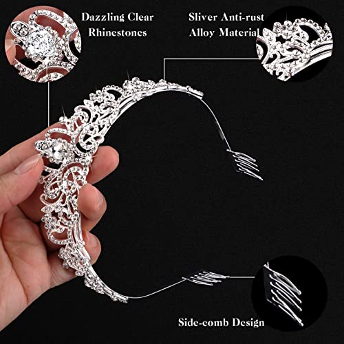 BBTO 10 Pcs Crystal Tiara and Crowns for Women Girls Princess Rhinestone Crown Queen Headbands with Combs Bride Tiaras for...