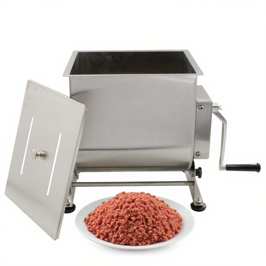 CLIVIA Manual Meat Mixer, 15 Pound Capacity Tilt Tank Meat Mixer for Sausage, Stainless Steel 15lbs/7.5L Sausage Mixer Food Processer for Meat, Vegetable, Burger, Dumplings