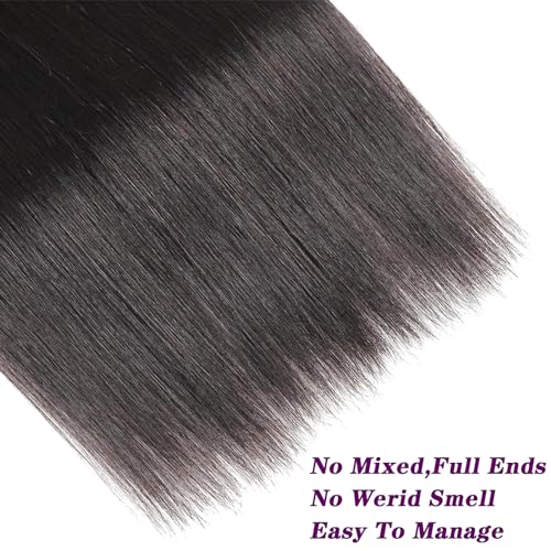 Straight Bundles Human Hair 30 inch 100% Unprocessed Brazilian Straight Hair Bundles 12A Remy Virgin Retain the Intact Cuticle, Long Lifespan