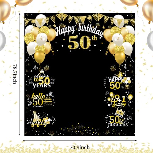Large 50th Birthday Decorations, Big 50 Birthday Banner for Women Men, Black Gold Funny Fifty Years Bday Photo Booth Props...