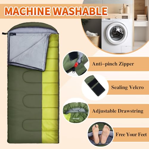 WKFAMOUT XL 10 Degree Sleeping Bags Waterproof for Adults 350GSM Machine Washable with Compression Sack for 3-4 Season Cam...