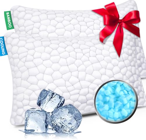 Cooling Bed Pillows for Sleeping 2 Pack Shredded Memory Foam Pillows Standard Size Set of 2, Adjustable Cool Pillow for Si...