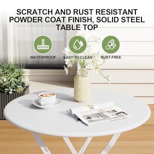 3-Piece Outdoor Folding Table and Chairs, Weather Resistant Conversation Sets of 2, Space Saving Patio Furniture for Backy...