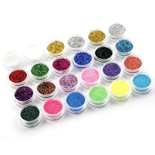 24 Color Body Glitter Set, Fine Nail Glitter, Suitable for Holiday Makeup, Cosmetics, Cosmetic Glitter for Body Nails Face...