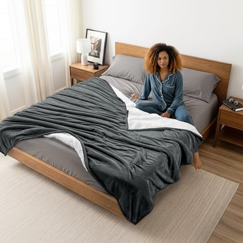 Utopia Bedding Sherpa Blanket Queen Size (Grey, 90x90 Inches) - Soft Lightweight Plush Fleece Reversible Blanket for Bed, ...