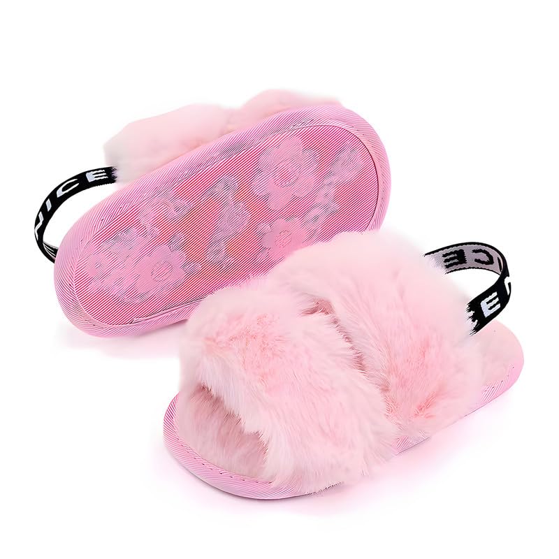 QIETION Girl's Soft Plush Lightweight House Slippers Non Slip Cross Band Slip on Open Toe Cozy Indoor Outdoor Slippers