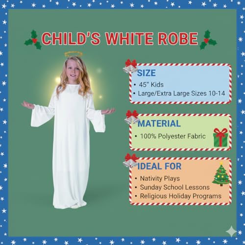 Fun Express Angel Costume for Girls Size 10-14 - Premium White Angel Dress for Kids Christmas Nativity Pageants | Biblical...