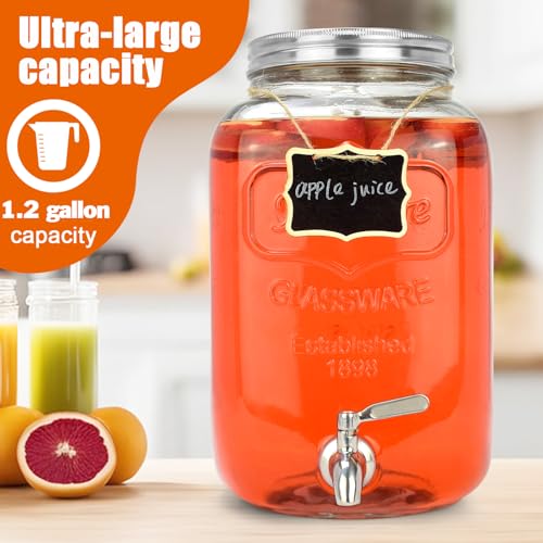 DD&HAPP Glass Drink Dispensers For Parties.1.2 Gallon Beverage Dispensers With Stand And Stainless Steel Spigot.Party Drin...