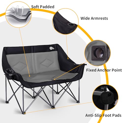 Bolosy 2 Person Camping Chair Camping Loveseat Oversized Double Folding Camping Chair Heavy Duty Two Person Camp Chair Lov...