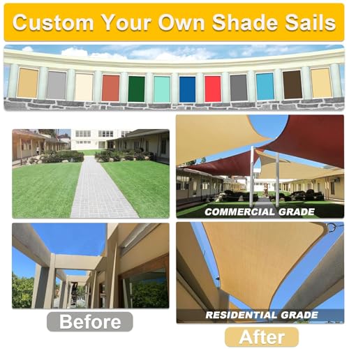 KANAGAWA Sun Shade Sail Curved 20'X26' Sand Rectangle Outdoor Shade Cover UV Blovk Canopy for Patio Garden Backyard Heavy ...