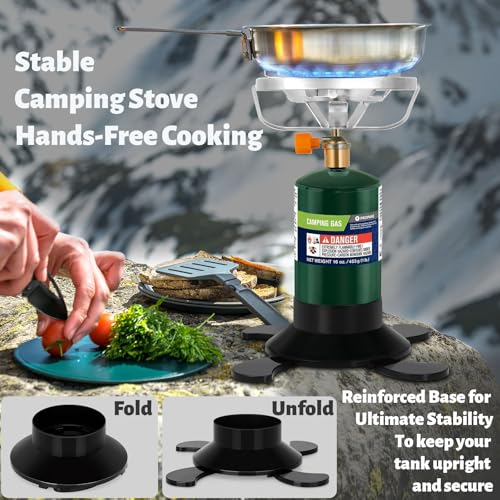 Propane Camping Stove, Portable Backpacking Stove with Adjustable Burner, Stable Camp Gas Stove for Outdoor Cooking, Singl...