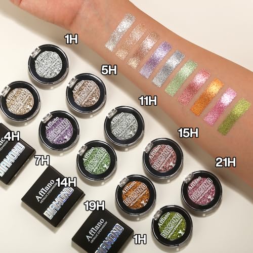 Afflano Silver Glitter Eyeshadow Super Pigmented, Intense Color Gray Silver Eyeshadow Palette Single, Long Lasting Sparkle...