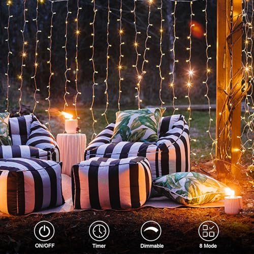 echosari 300 LED Curtain Lights Battery Operated, 9.8ft×9.8ft Hanging Light with Remote Timer Fairy Curtain Lights for Bed...