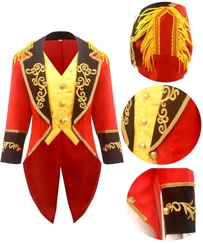 Kids Ringmaster Costume Circus Ring Master Cosplay Vest-Front Coat Outfit Halloween Dress Up 3-12 Years