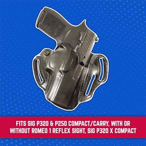 DeSantis Speed Scabbard Holster - OWB Holster, Leather Pistol Holster, Compatible with SIG P320 & P250 COMPACT/CARRY, with or without ROMEO1 Reflex Sight - SIG P320 XCOMPACT - Right Hand Draw, Black