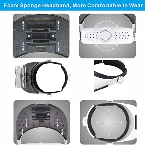 AmsOpto Large Lens Head Magnifier Headband Magnifying Glass with Light Hands free 8 LED Magnifier with White and Yellow Li...