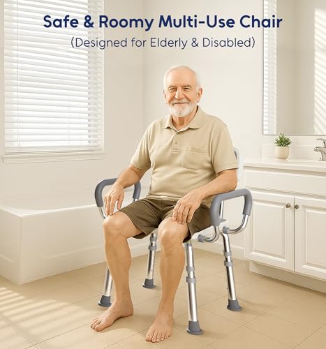 Bluelog FSA & HSA Eligible Shower Chair for Inside Shower with Arms and Back, 500lbs Capacity Height Adjustable Shower Sea...