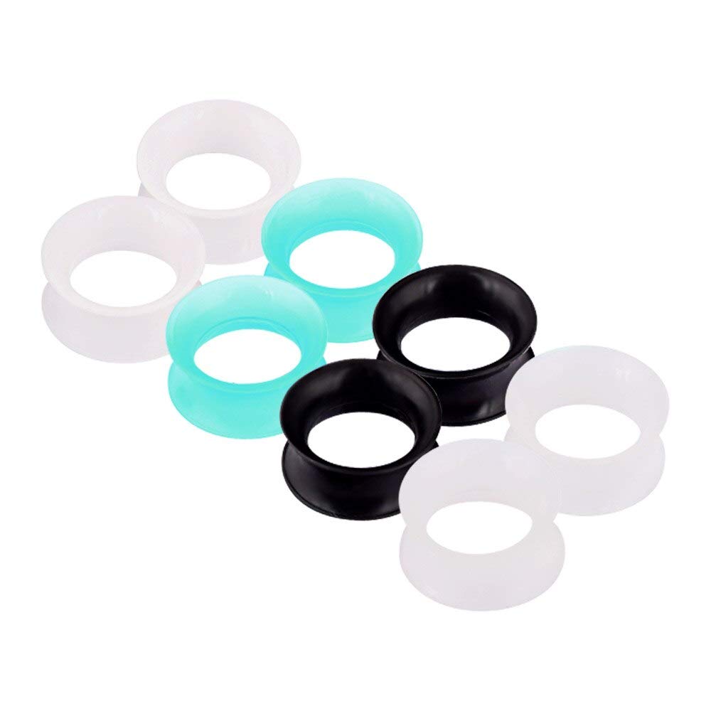 Stuppendux 4Pairs Black White Transparent Turquoise Soft Silicone Flexible Ear Skin Tunnels Plugs Expanders Gauges Hollow Body P