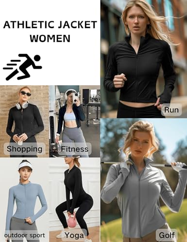 Zibnwek Athletic Jackets For Women Full Zip, Lightweight Long Sleeve Workout Jackets With Thumb Holes