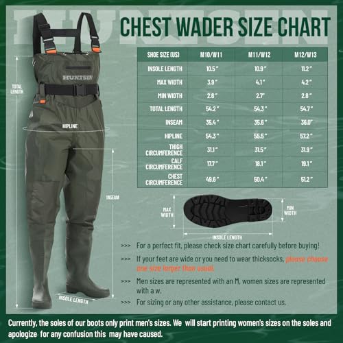 HUNTSEN Fishing Waders for Men Women - 2-Ply Nylon/PVC Waterproof Hunting Chest Waders with Boot Hanger&Phone Case, Size10-12