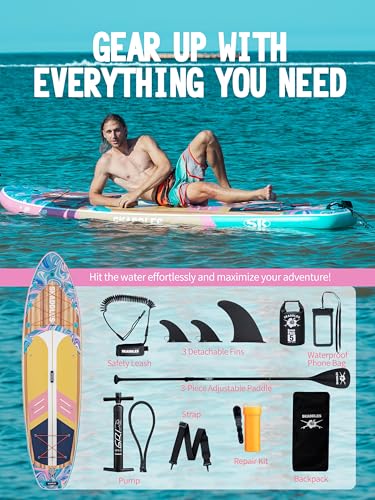 SKADDLES 11' Inflatable Stand Up Paddle Board – Extra Wide SUP for Adults & Kids of All Skill Levels, Stable Paddleboard w...