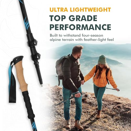 Carbon Fiber Trekking Poles, Ultralight with Metal flip Lock, Cork EVA Grip, Telescopic Recyclable, for Hiking, Nordic Ski...