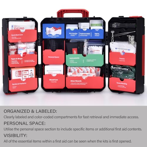Hard Case First Aid Kit 408 Pcs - Wall Mountable Trauma Kit for Car, Home, Office & Truck - Comprehensive Large First Aid ...