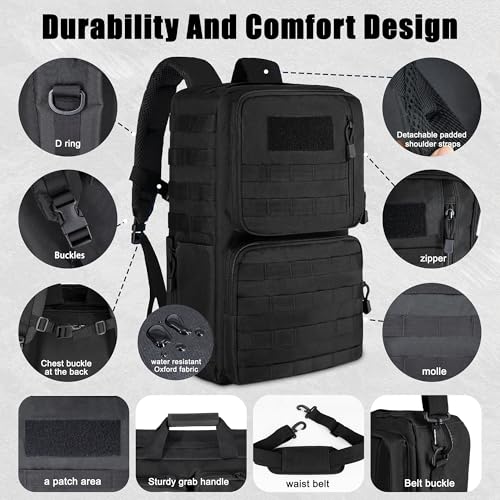 MANETTA 3 Way Tactical Backpack for Men,Convertible Briefcase for 15.6 Inch Laptop,Satchel for Work/Travel/Business,Water ...