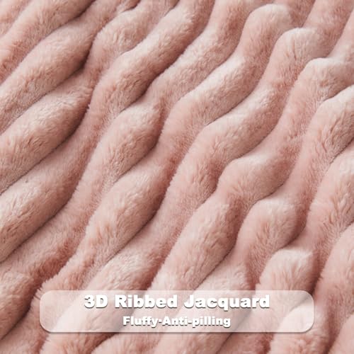 NEWCOSPLAY Super Soft Throw Blanket Pink Premium Silky Flannel Fleece 3D Ribbed Jacquard Lightweight Bed Blanket All Seaso...