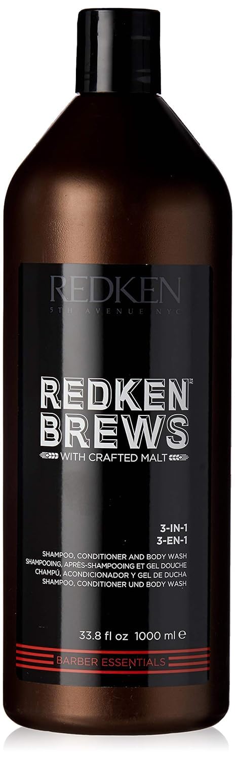 Redken Brews 3-In-1 Men's Shampoo, Conditioner, and Body Wash | Multi-Purpose Hair & Body Cleanser for Men | Moisturizes & Hydra