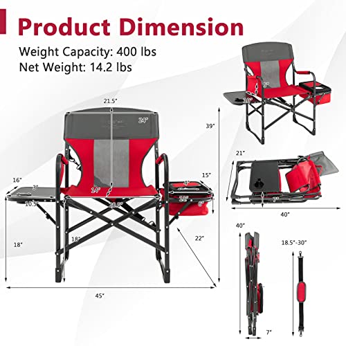 COSTWAY Folding Camping Chair, Heavy-Duty Director Chair Supports 400lbs for Adults with Side Table, Cooler Bag, Storage, ...