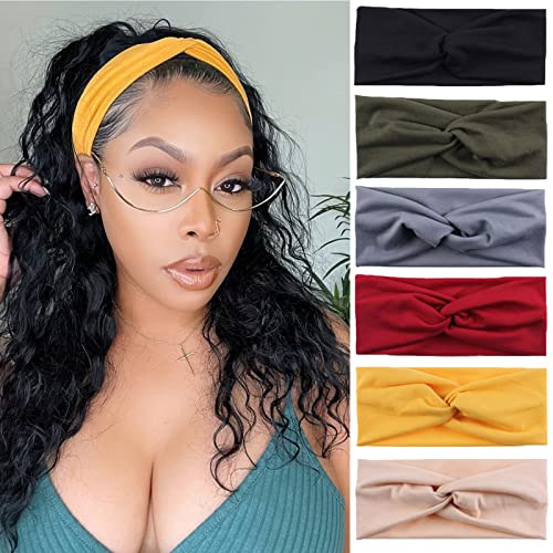 XTREND 6 Pcs Women's Headbands Twisted Cross Elastic Head Band Yoga Workout Head Non-Slip Sweat Soft Headbands Solid Color...