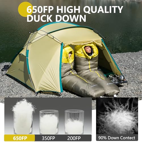 BISINNA Down Mummy Sleeping Bag for Adults 650FP Cold Weather Sleeping Bag 4 Season Compact Sleeping Bag with Compression ...