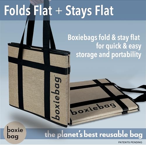 Boxiebag Reusable Grocery Bag (Single) – Durable Reusable Shopping Bag Box. Insulate, Stand Up, Stay Open, Fold Flat – Lar...
