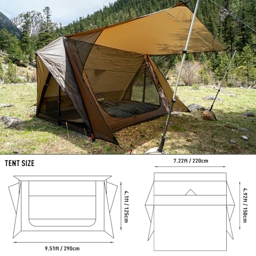 POMOLY Bushcraft Shelter Trekking Pole Tent 20D Nylon Ripstop, STOVEHUT Ultralight Backpacking Tent with Porch for Camping...