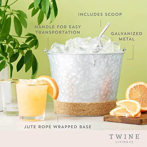 Twine Farmhouse Ice Bucket with Scoop - Beverage Tub Wrapped with Rope for Parties - Galvanized Metal Bucket Cooler & Drin...
