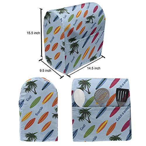 Ambesonne Surfboard Stand Mixer Cover, Exotic Hawaii Vacation Palm Trees and Colorful Boards Water Sports Fun Activities, ...