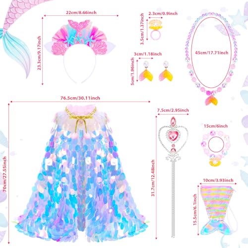 LIMIROLER Princess Dress Up Toys Princess Dress Up Clothes Rainbow Mermaid Cape Kit 9 Pcs Gift Set for Little Girls 3-8 Years