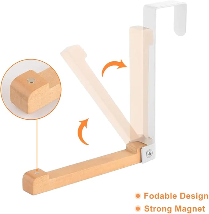 2 Pack Over The Door Hook Hanger Foldable Metal & Wood Door Hook Over The Door Hanging Rack Organizer for Clothes Coats Towels