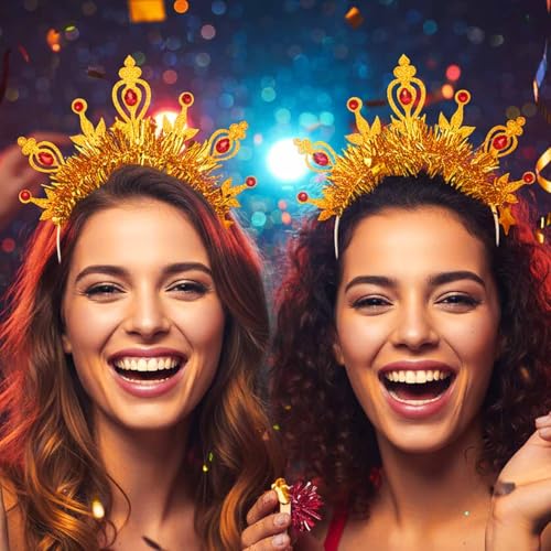 Campsis Light Up Glow Crown Headband Sparkly Gold Headpiece Halloween Costume Headwear Rave Hair Accessories for Women