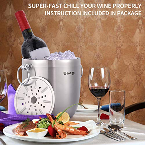 Ice Bucket with Lid, Scoop, Tongs and Strainer - Well Made Insulated Stainless Steel Keep Ice Frozen Longer - Ideal for Co...