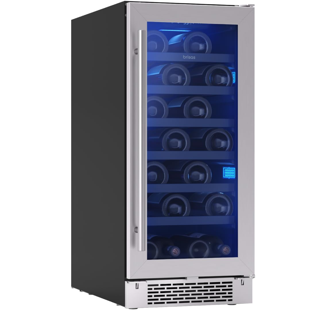 Zephyr Brisas 15 Inch Slim Wine Fridge Single Zone Under Counter - Narrow Mini Wine Cooler Small Cabinet Wine Refrigerator Home Bar Freestanding with Glass Door - 28 x 750ml Bottles