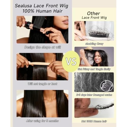 13x6 Lace Front Wigs Human Hair 100% Virgin Hair Can Last 6-9 Months Life Straight Wigs Human Hair 200% Density Keep Texture Silky Soft After Multiple Washes HD Lace Frontal Wig 20 Inch
