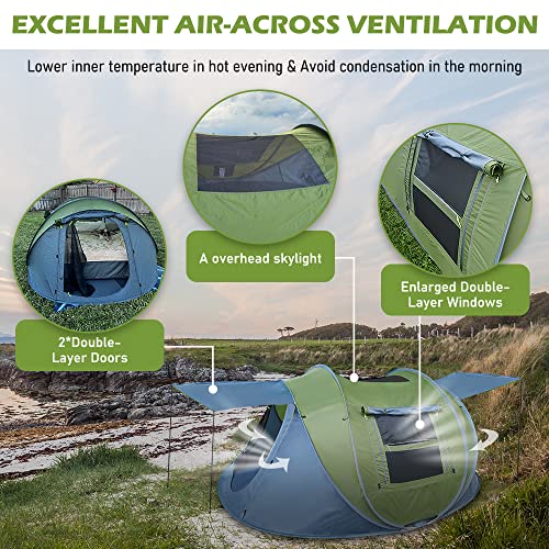 HIKERBRO 4 Person Instant Pop Up Tent with Skylight, Waterproof with Rainfly, Easy Setup Camping Tent, 2 Doors & Windows, ...