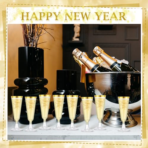 Jingmore 48 Pack 2026 Happy New Year Gold Rimmed Plastic Champagne Flutes Cheer to 2026 Celebration New Years Eve Party Su...