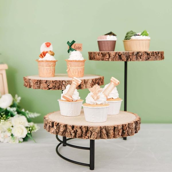 Tableclothsfactory 12" Tall | 3-Tier Wood Slice Cheese Board, Cupcake Stand, Half Moon Rustic Centerpiece