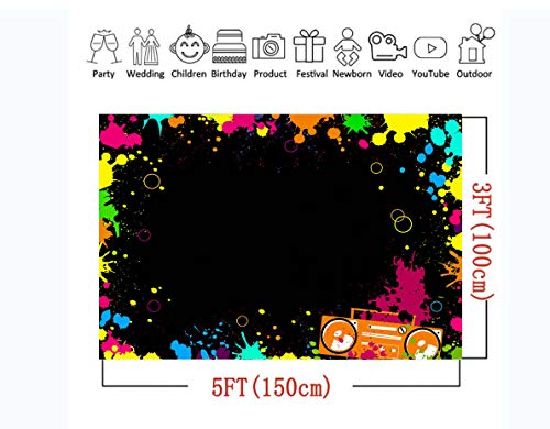 Glow Neon Party Photography Backdrops Let's Glow Splatter Photo Background 5x3ft Blacklight Colorful Laser Ray Disco Retro...