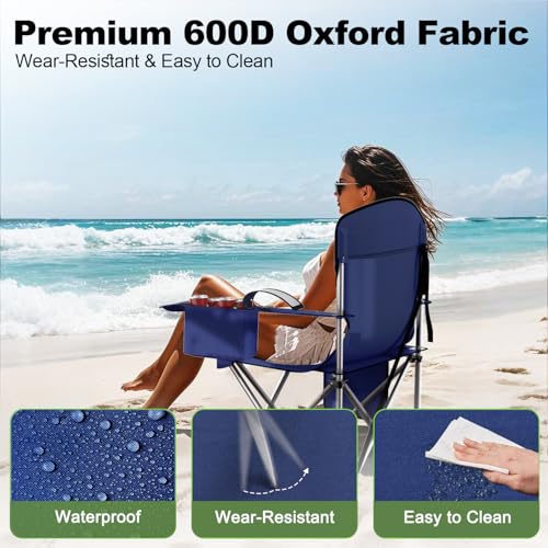 VTOY Folding Camping Chairs Durable 600D Oxford, Portable Outdoor Chair with Cooler Pouch, Cup Holder & Storage Pocket for...