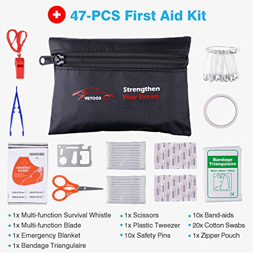 Vetoos Car Roadside Emergency Kit with Jumper Cables, Auto Vehicle Safety Road Side Assistance Kits, Winter Car Kit Essent...