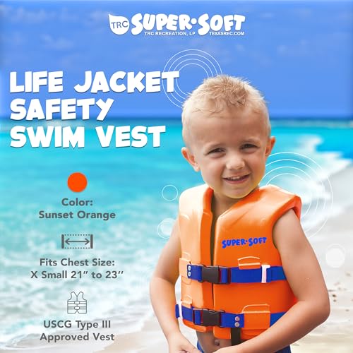 TRC Recreation Super Soft Child Size X Small Life Jacket USCG Approved Vinyl Coated Foam Swim Vest for Kids Swimming Pool ...